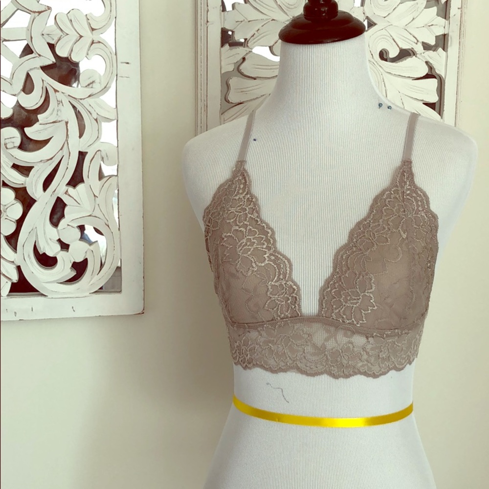 Silver Grey Beige Lace Bralette